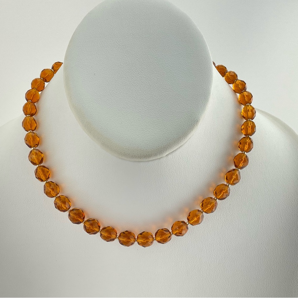 Topaz Color Crystal Choker Necklace, Handmade, 15.25" Long, Riviere Style